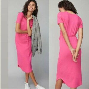 Anthropologie Saturday Sunday Addy Ribbed Midi Dress Belted Waist Tie Pink